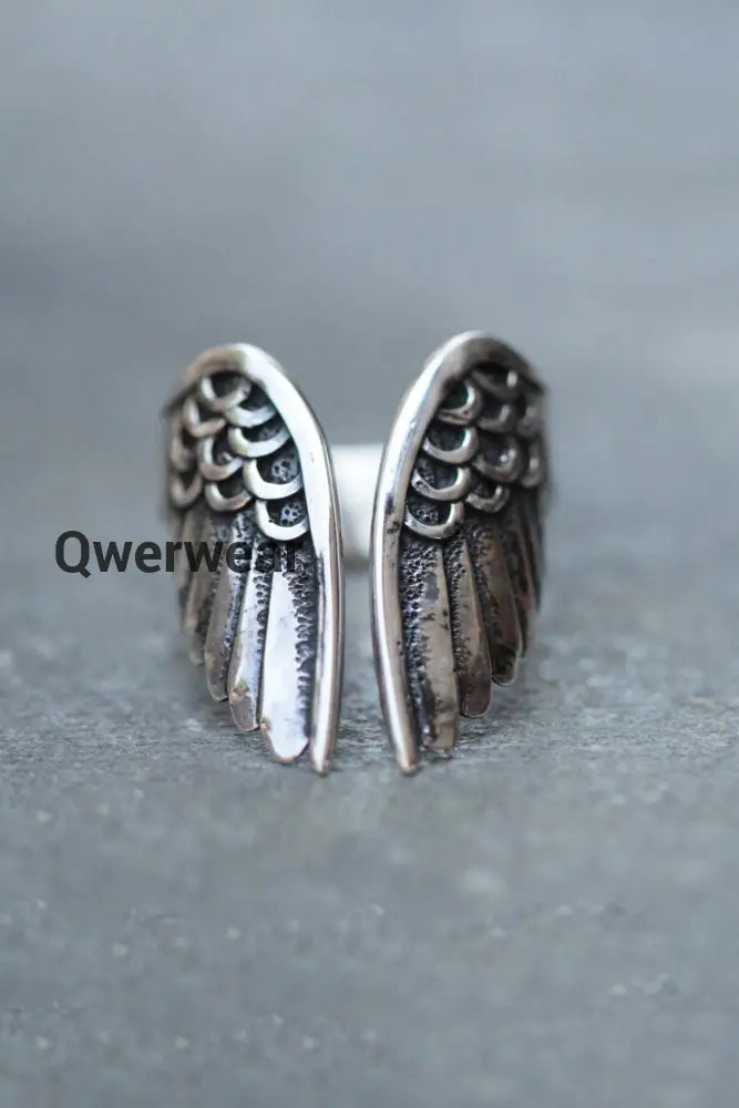 Vintage Angel Wings Open Finger Ring Black-Silver