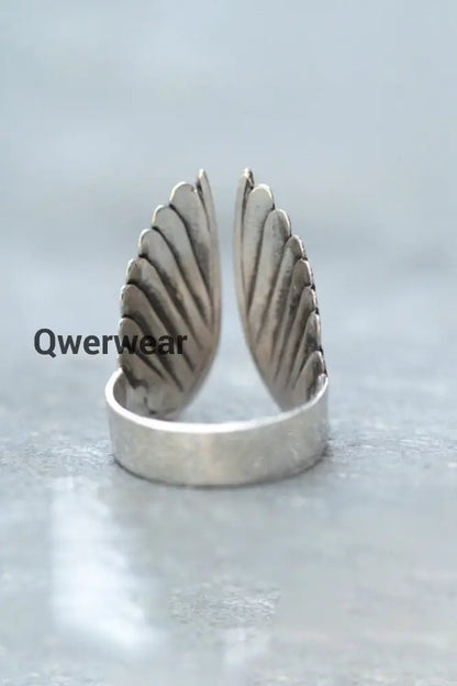 Vintage Angel Wings Open Finger Ring Black-Silver