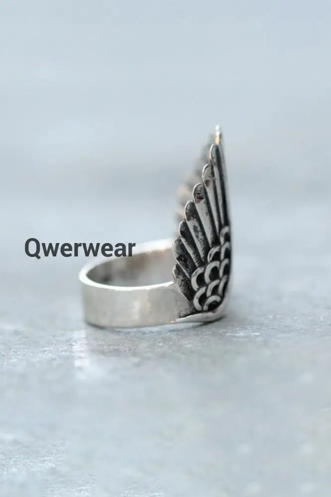 Vintage Angel Wings Open Finger Ring Black-Silver