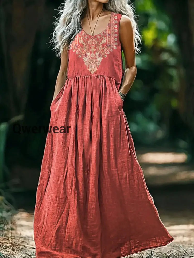 Vintage Bohemian Floral Print Elegant Chic Loose Midi Dress-DR-F-396 A / M