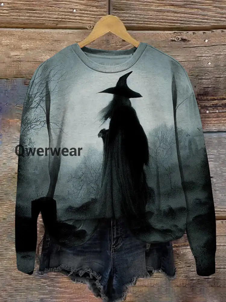 Witch Art Print Unisex Crew Neck Long Sleeve Sweatshirt Light Gray / S