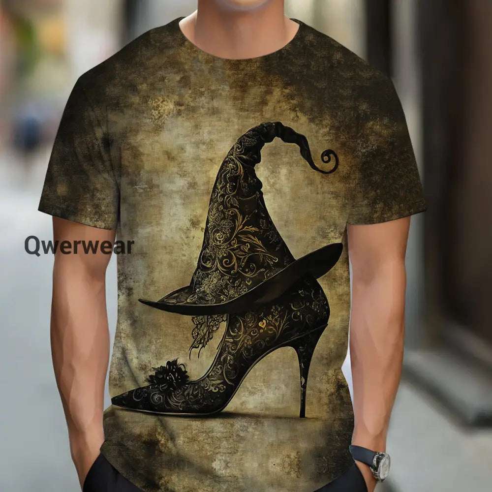 Witch Art Print Unisex Round Neck Short Sleeve Casual T-Shirt