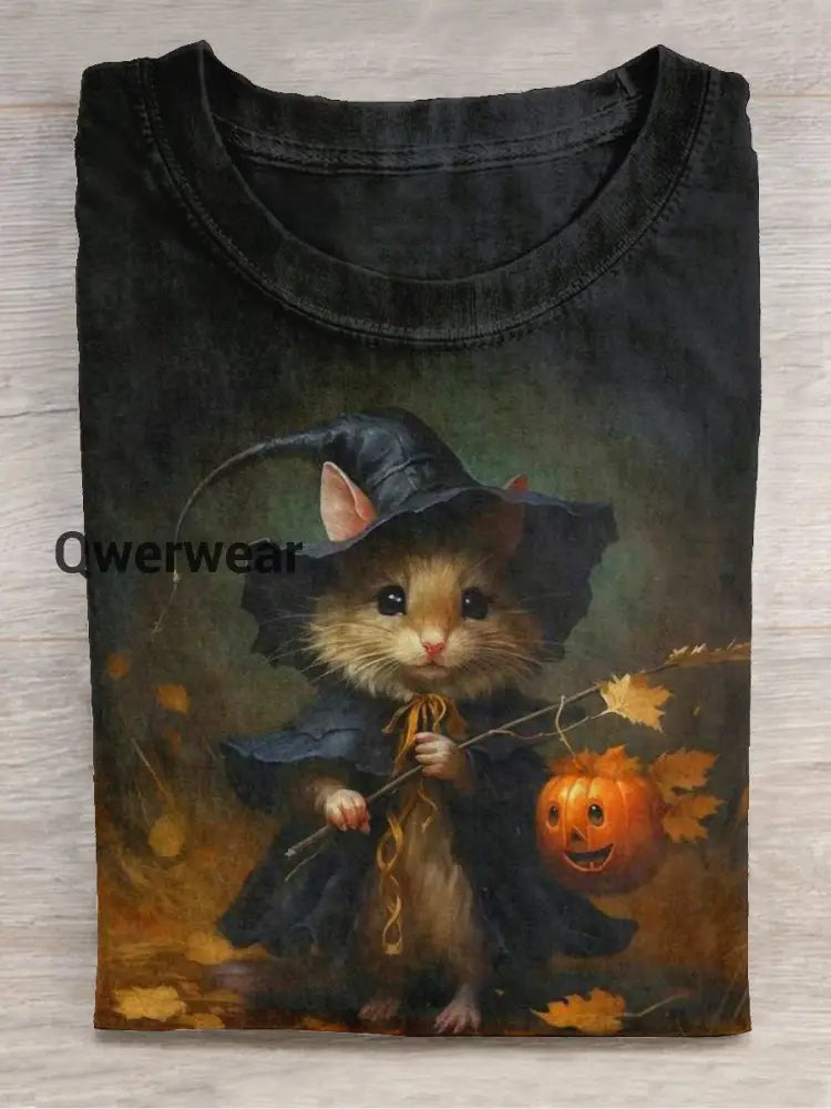 Witch Art Print Unisex Round Neck Short Sleeve Casual T-Shirt Black-Brown / S