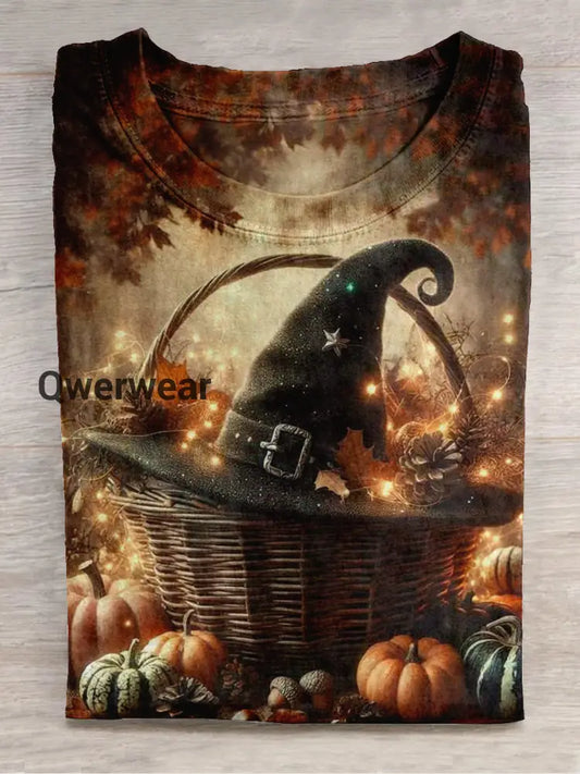 Witch Art Print Unisex Round Neck Short Sleeve Casual T-Shirt Brown / S