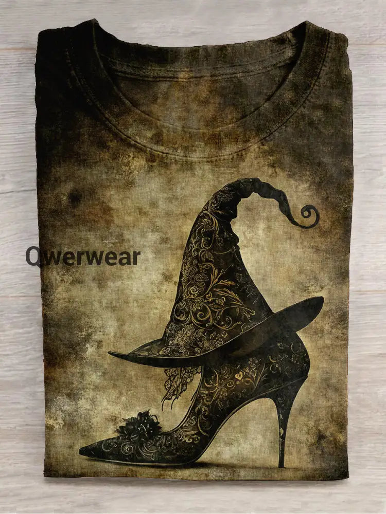 Witch Art Print Unisex Round Neck Short Sleeve Casual T-Shirt Dark Brown / S