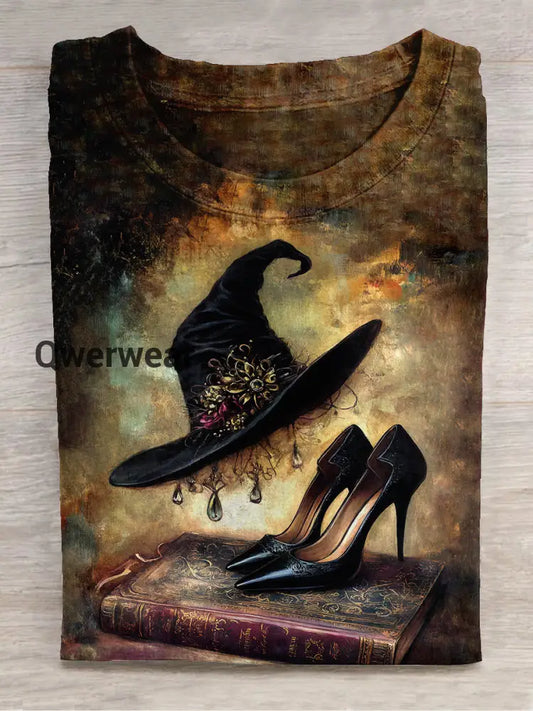 Witch Art Print Unisex Round Neck Short Sleeve Casual T-Shirt Dark Brown / S