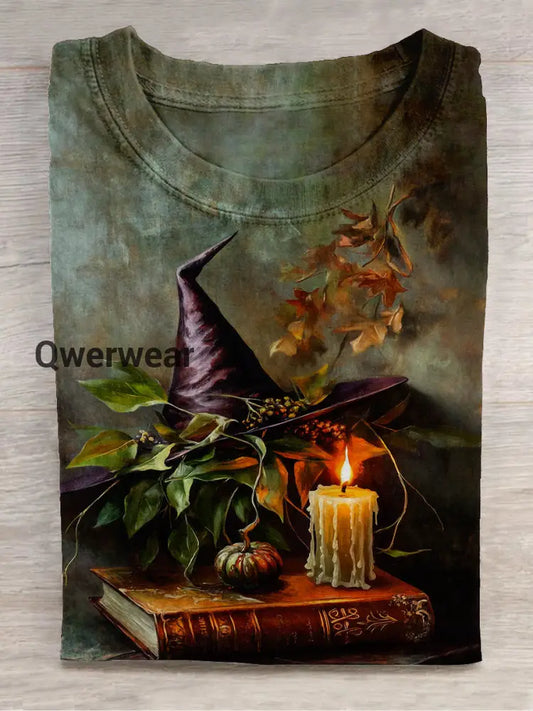 Witch Art Print Unisex Round Neck Short Sleeve Casual T-Shirt Dark Brown / S