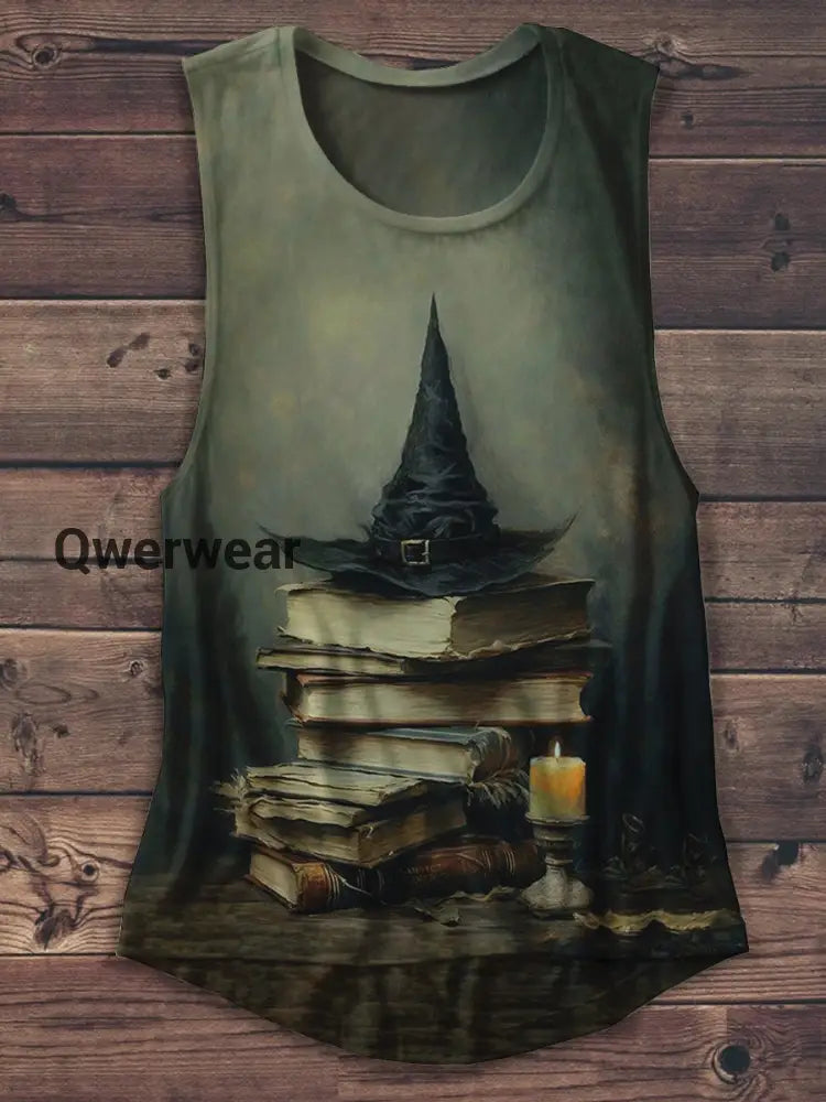 Witch Magic Book Art Print Unisex Casual Tank Top Black-Brown / S