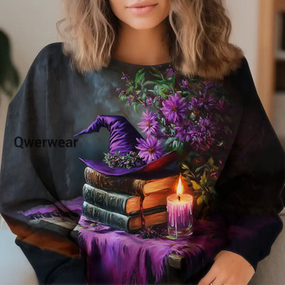 Witch Magic Book Art Print Unisex Crew Neck Long Sleeve Casual Sweatshirt
