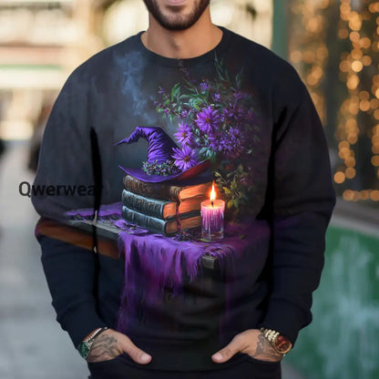 Witch Magic Book Art Print Unisex Crew Neck Long Sleeve Casual Sweatshirt