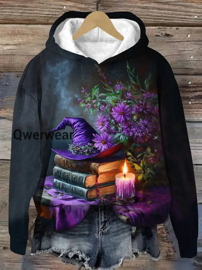 Witch Magic Book Art Print Unisex Hooded Long Sleeve Casual Sweatshirt Black / S