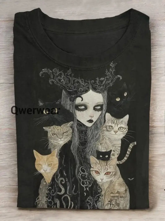 Witch With Cats Art Print T-shirt