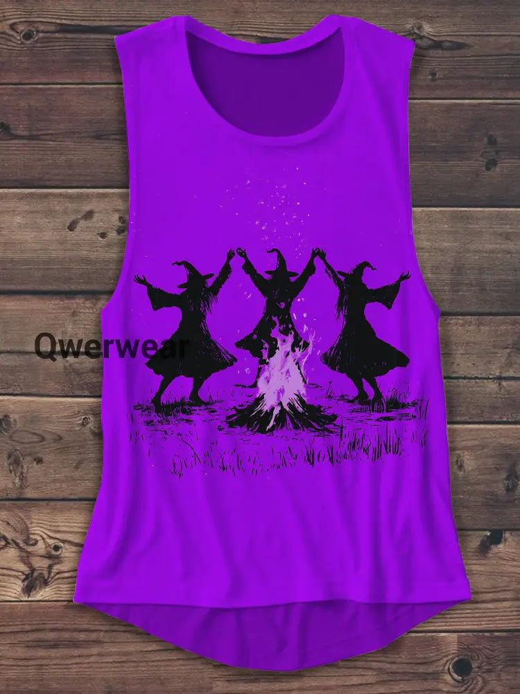 Witches Bonfire Ritual Art Print Unisex Casual Tank Top Purple / S
