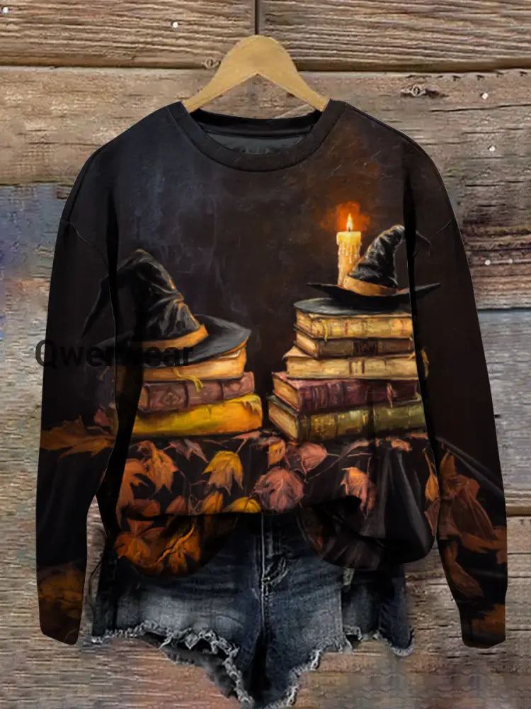 Wizard Witch Magic Hat Art Shirt Printed Round Neck Long Sleeve Casual Sweatshirt Black / S