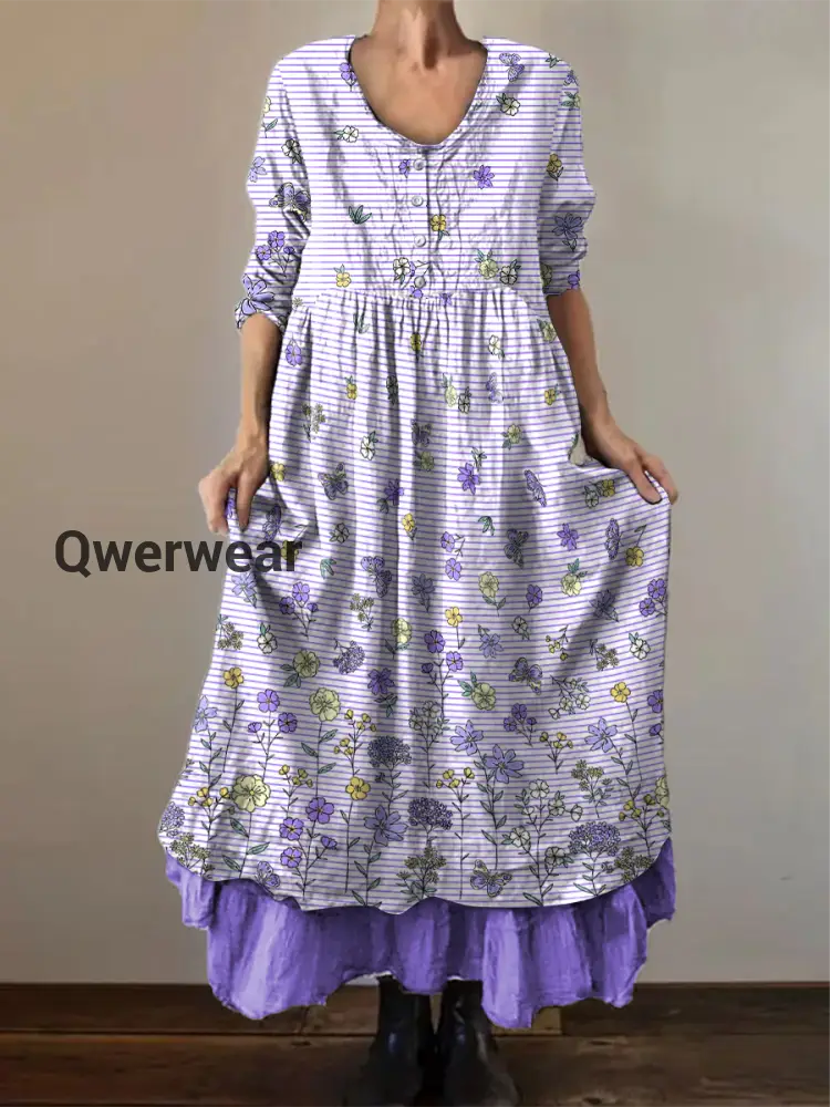 Women’s Alzheimer’s Awareness Purple Floral Pansy Printed Double-layered Long Skirt Purple / S