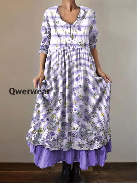 Women’s Alzheimer’s Awareness Purple Floral Pansy Printed Double-layered Long Skirt Purple / S