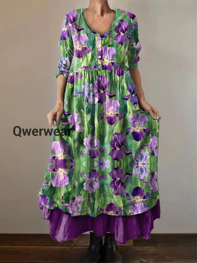 Women’s Alzheimer’s Awareness Purple Floral Pansy Printed Double-layered Long Skirt Purple / S