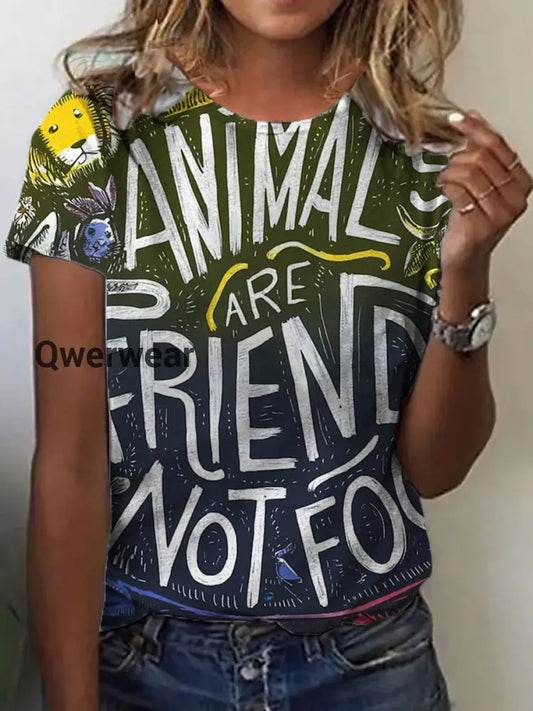 Women’s Animal Friendly Art Print Casual T-shirt A / S