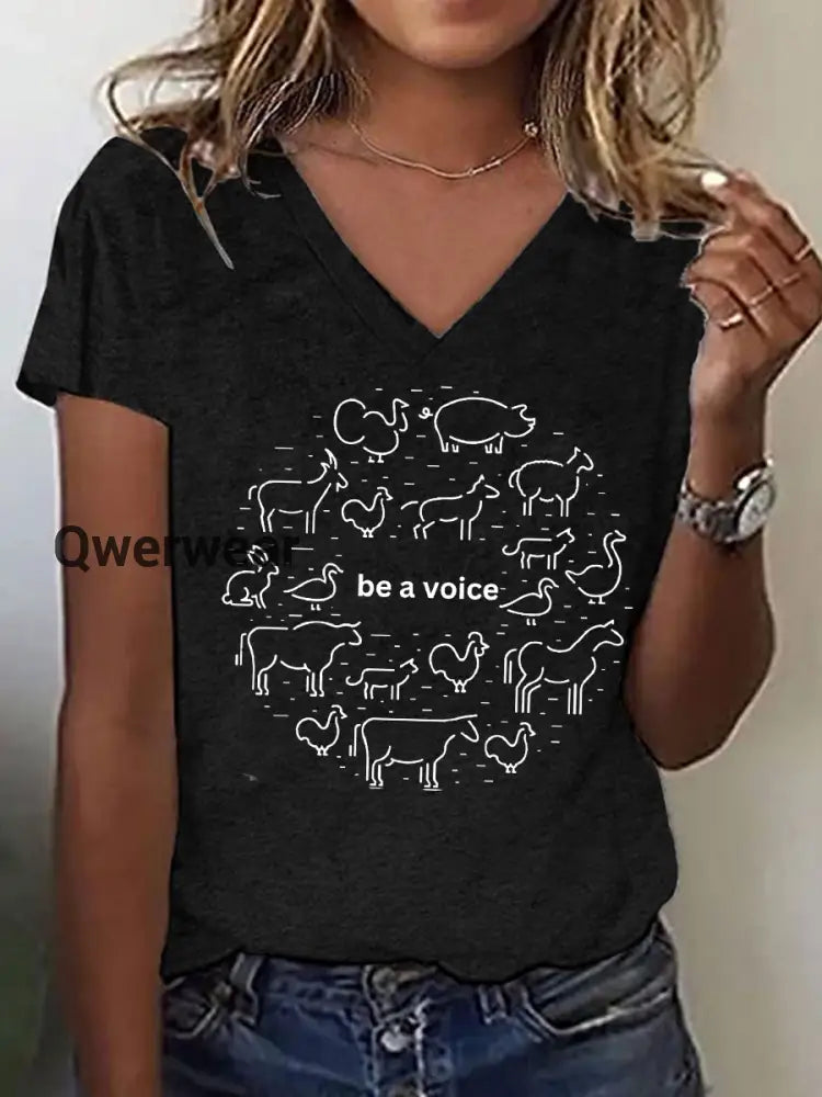 Women’s Animal Friendly T-Shirts-TS-AF-22 Black / S