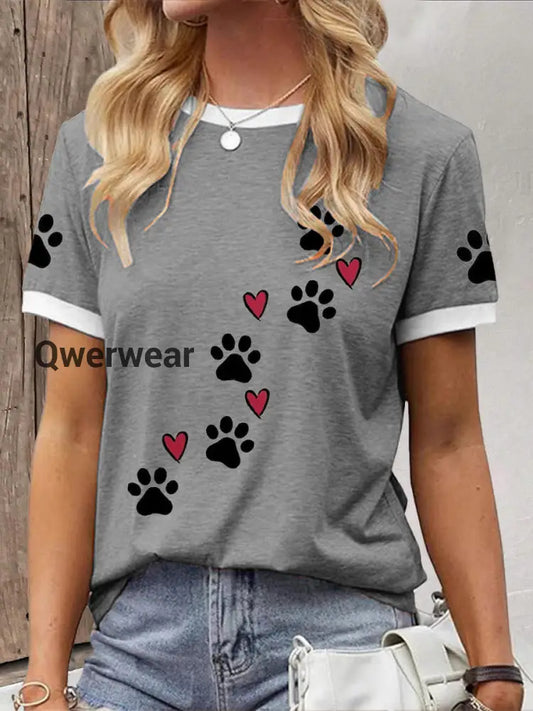 Women’s Caring For Animals Paws Print T-shirt Gray / S