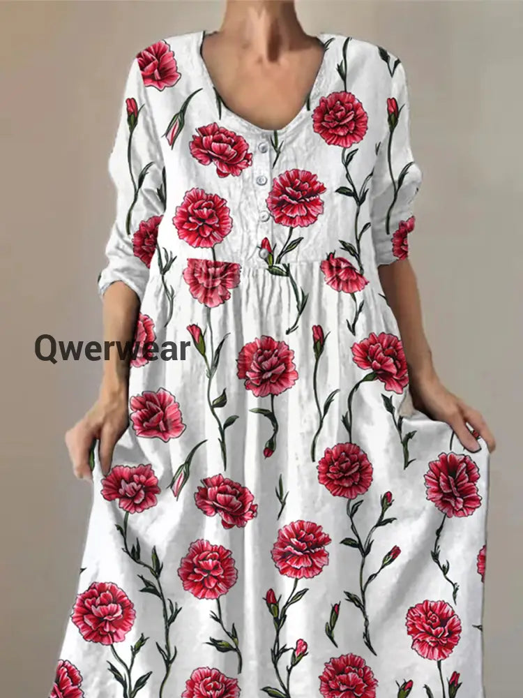 Women’s Carnation Print Casual Dress
