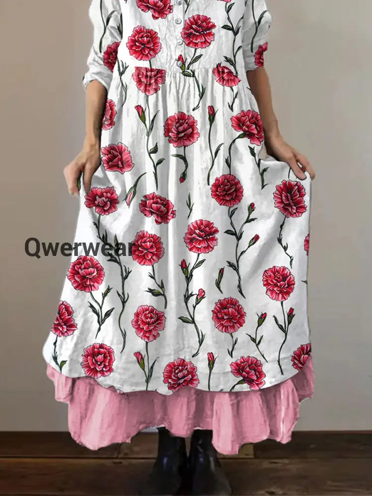 Women’s Carnation Print Casual Dress