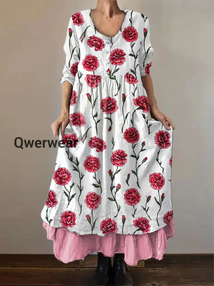 Women’s Carnation Print Casual Dress Pink / S
