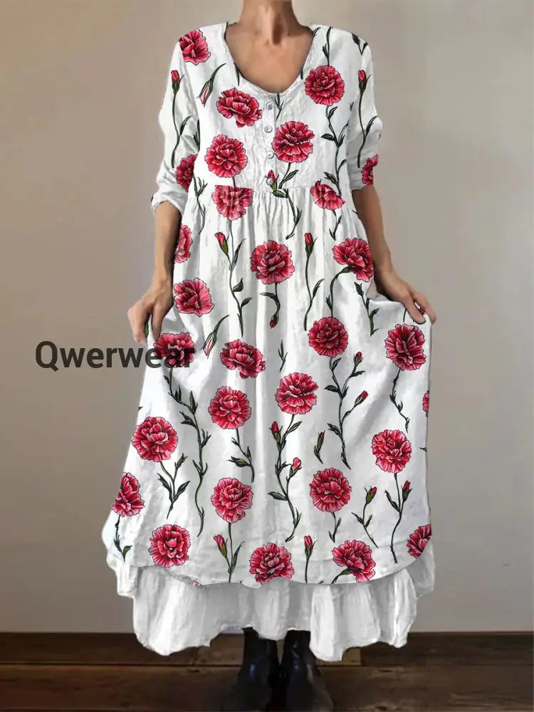 Women’s Carnation Print Casual Dress White / S