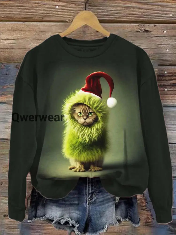 Women’s Christmas Funny Cat Print Long Sleeve Top multicolor / S Halloween