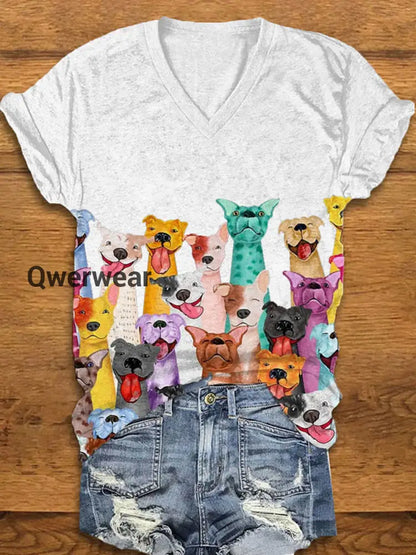 Women’s Colorful Dogs Print short-sleeved T-shirt White / S