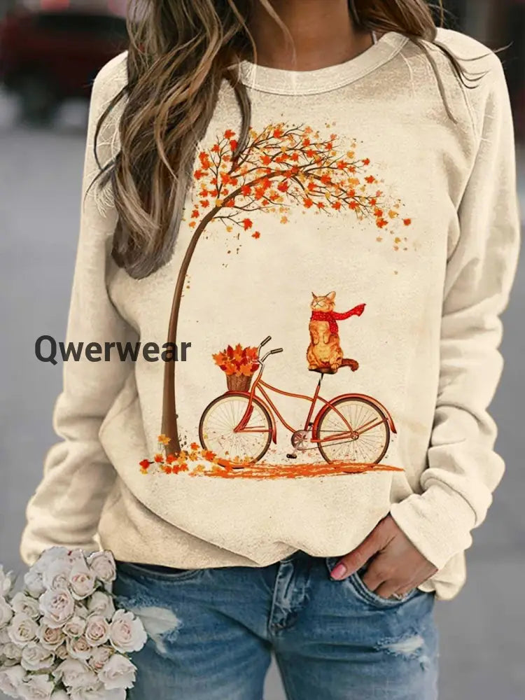 Women’s Fall Funny Cat Print Top multicolor / S Women\’s Tops