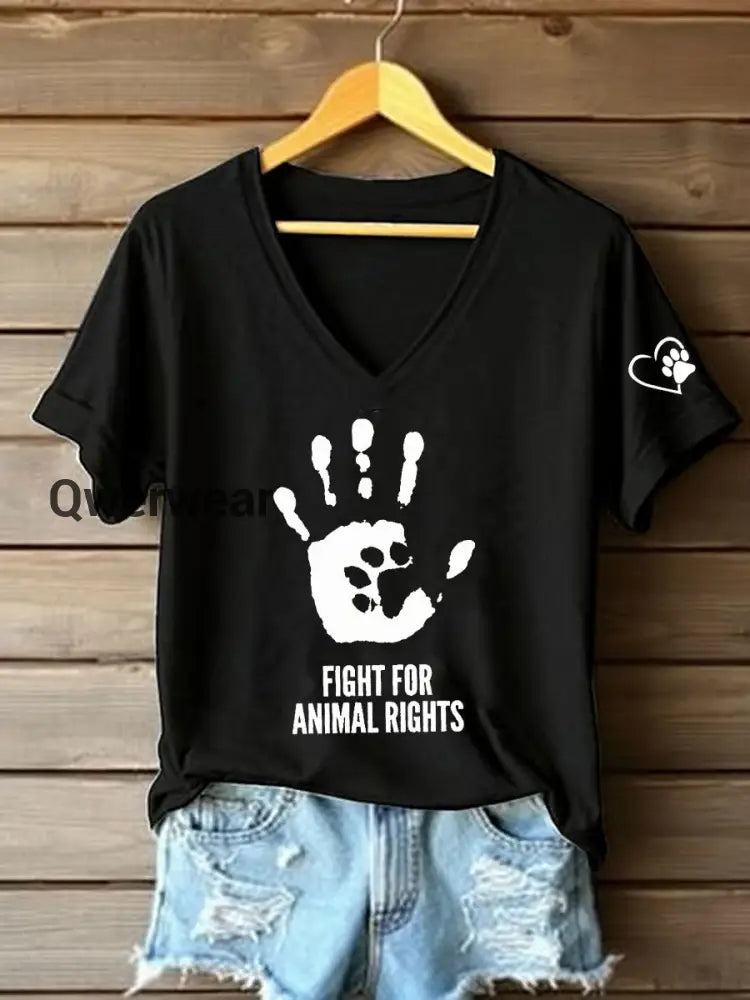 Women’s Fight For Animal Rights Printed T-Shirt Black / S