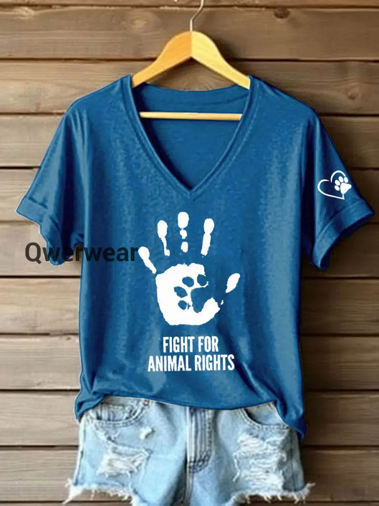 Women’s Fight For Animal Rights Printed T-Shirt Blue / S