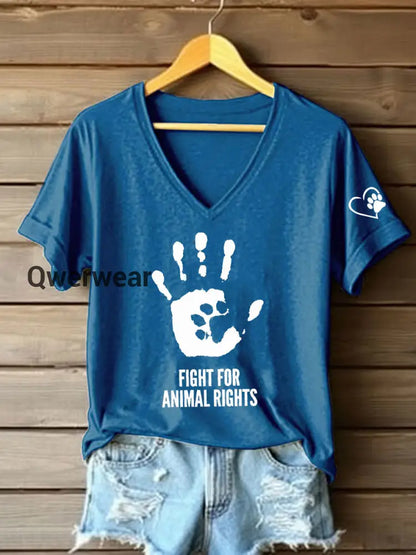 Women’s Fight For Animal Rights Printed T-Shirt Blue / S