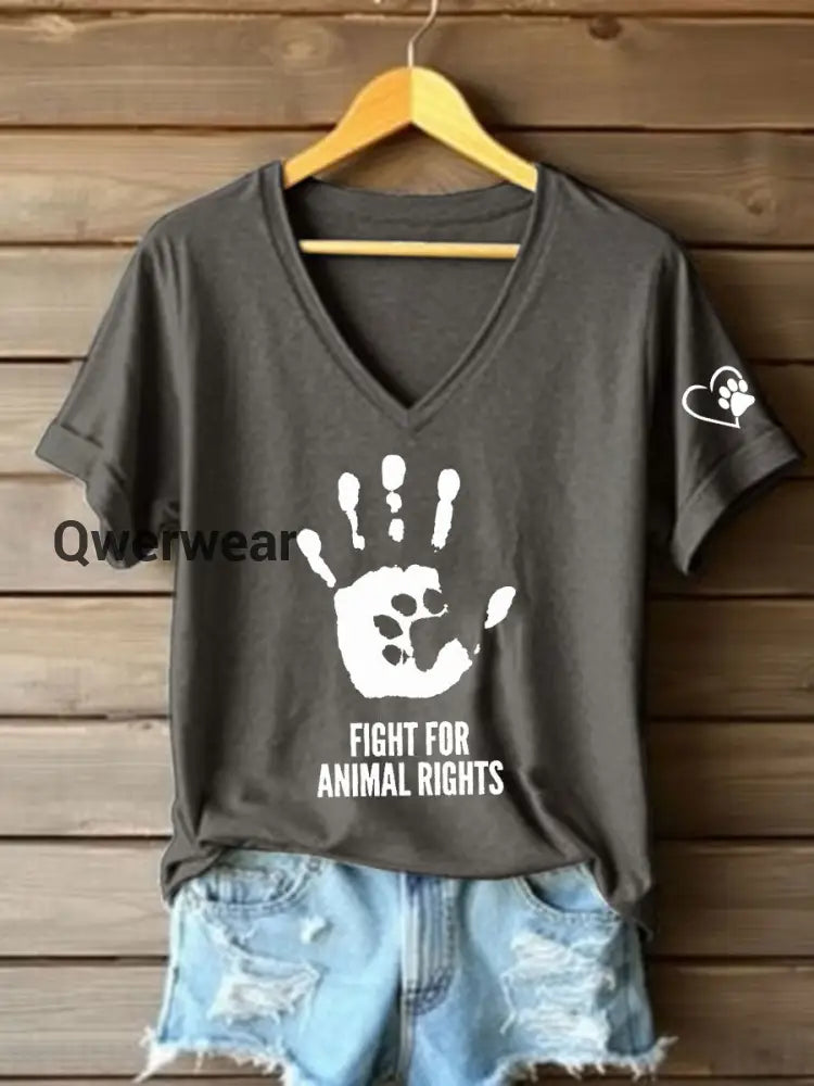Women’s Fight For Animal Rights Printed T-Shirt Dark Gray / S