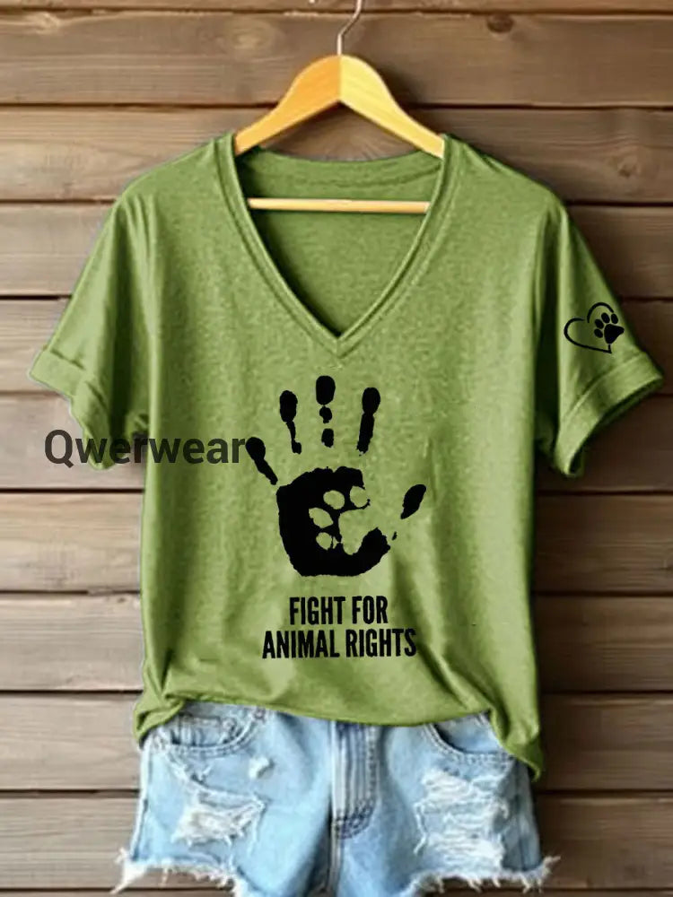 Women’s Fight For Animal Rights Printed T-Shirt Green / S