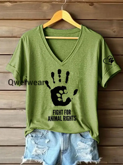 Women’s Fight For Animal Rights Printed T-Shirt Green / S