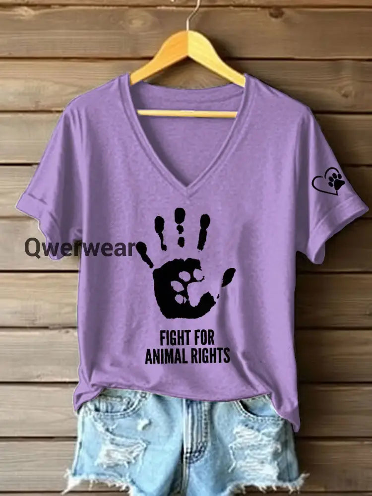 Women’s Fight For Animal Rights Printed T-Shirt Lavender / S