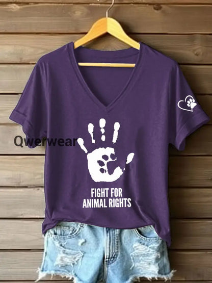 Women’s Fight For Animal Rights Printed T-Shirt Purple / S