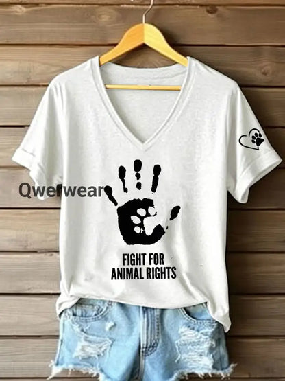 Women’s Fight For Animal Rights Printed T-Shirt White / S