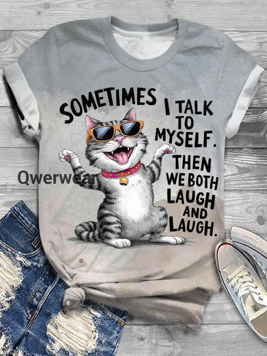 Women’s Funny Cat Crew Neck T-shirt Mixed Color / S Women\’s Tops