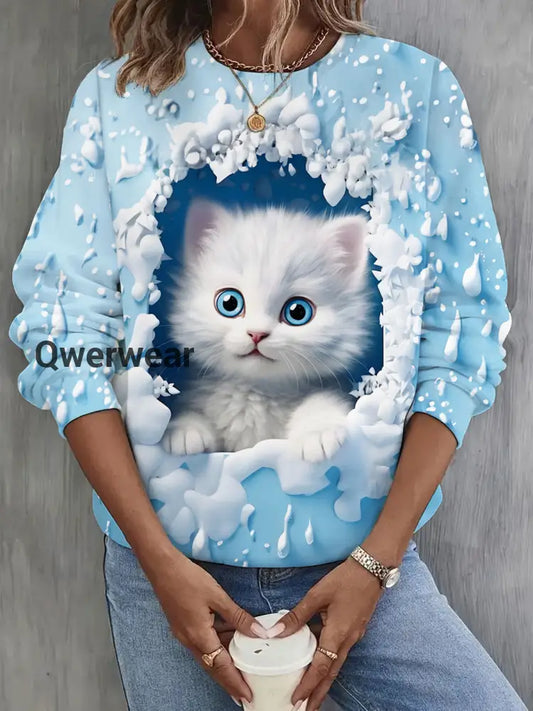 Women’s Funny Cat Print Casual Top Mixed Color / S Women\’s Tops