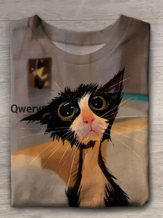 Women’s Funny Kitten Retro Crew Neck T-shirt Mixed Color / S Women\’s Tops