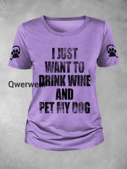 Women’s I Just Want to Drink Wine and Pet My Dog T-shirt-TS-AF-65 Light Purple / S