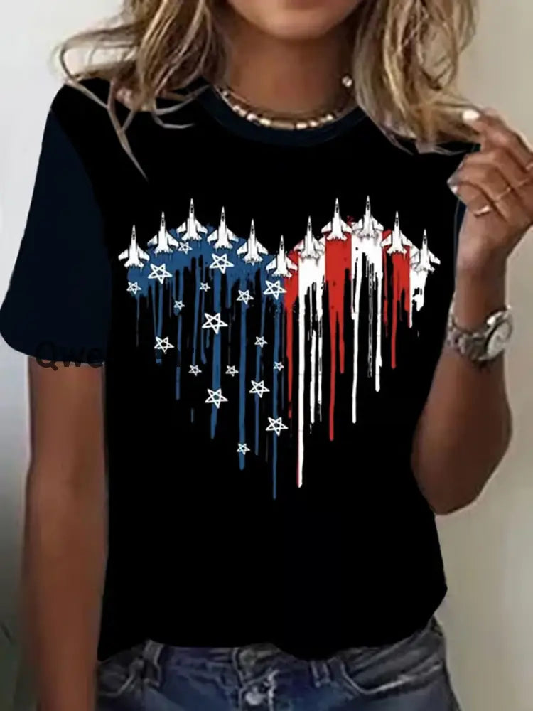 Women’s Independence Day Art Print Casual T-Shirt A / S