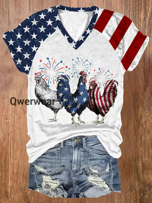 Women’s Independence Day Chick Art Print Casual T-Shirt A / S