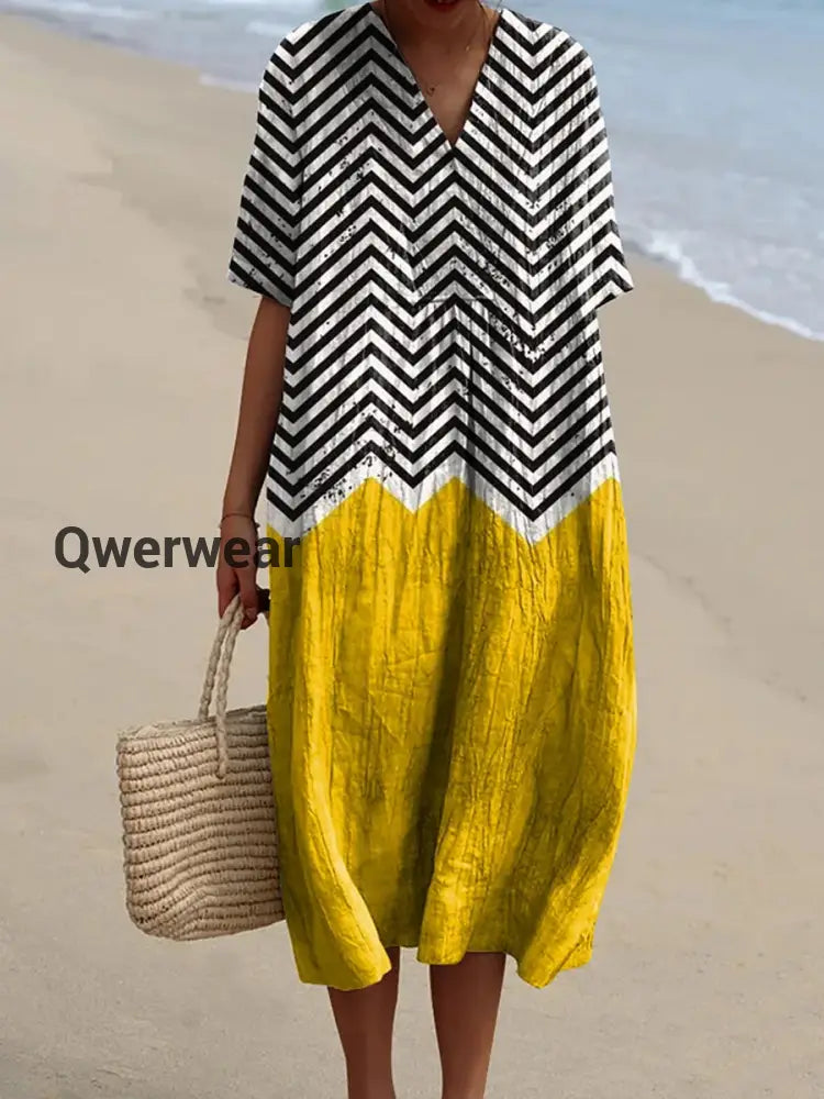 Women’s Irregular Geometric Art Print Dress Yellow / S