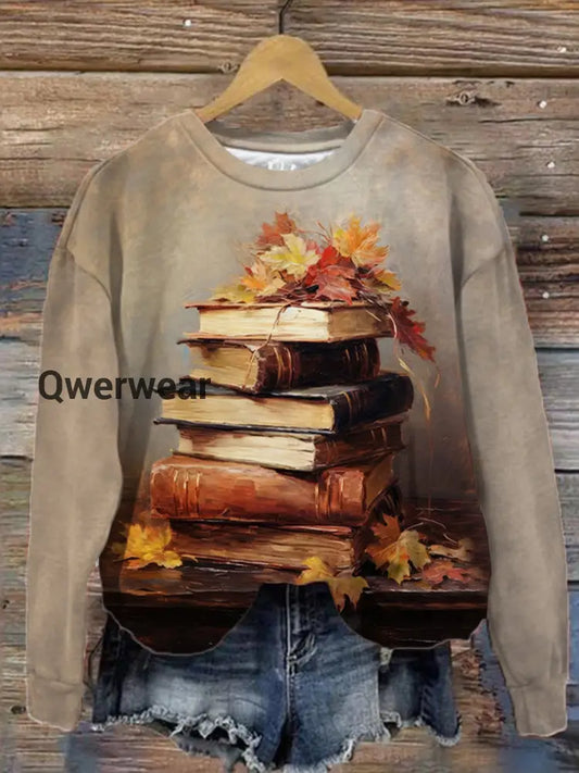 Women’s Maple Leaf Book Print Vintage Top multicolor / S Women\’s Tops