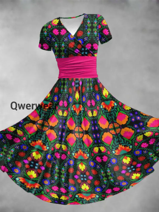 Women’s Mexican Fiesta Cinco De Mayo Floral Art Printed Dress Black / S