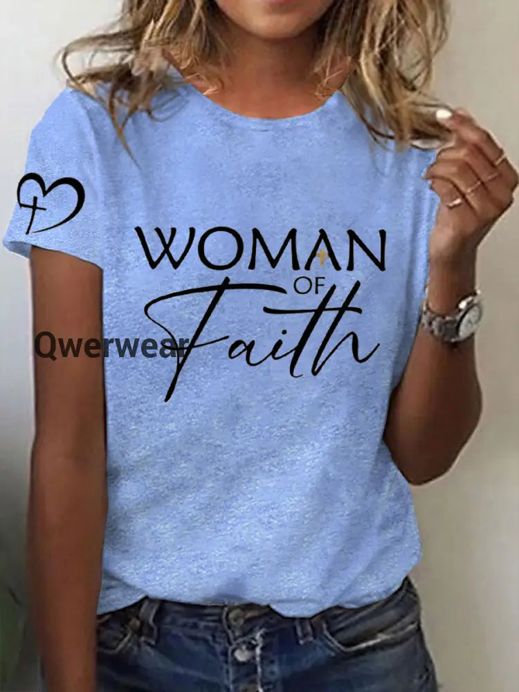 Women’s Mom’s Faith Mother’s Day Printed Casual T-shirt Light Blue / S